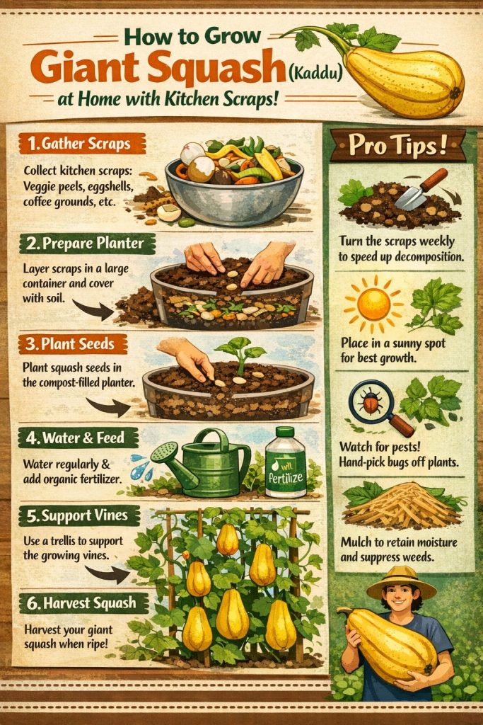 How to Grow Giant Squash (Kaddu) at Home from Kitchen Waste – Easy Organic Gardening Guide